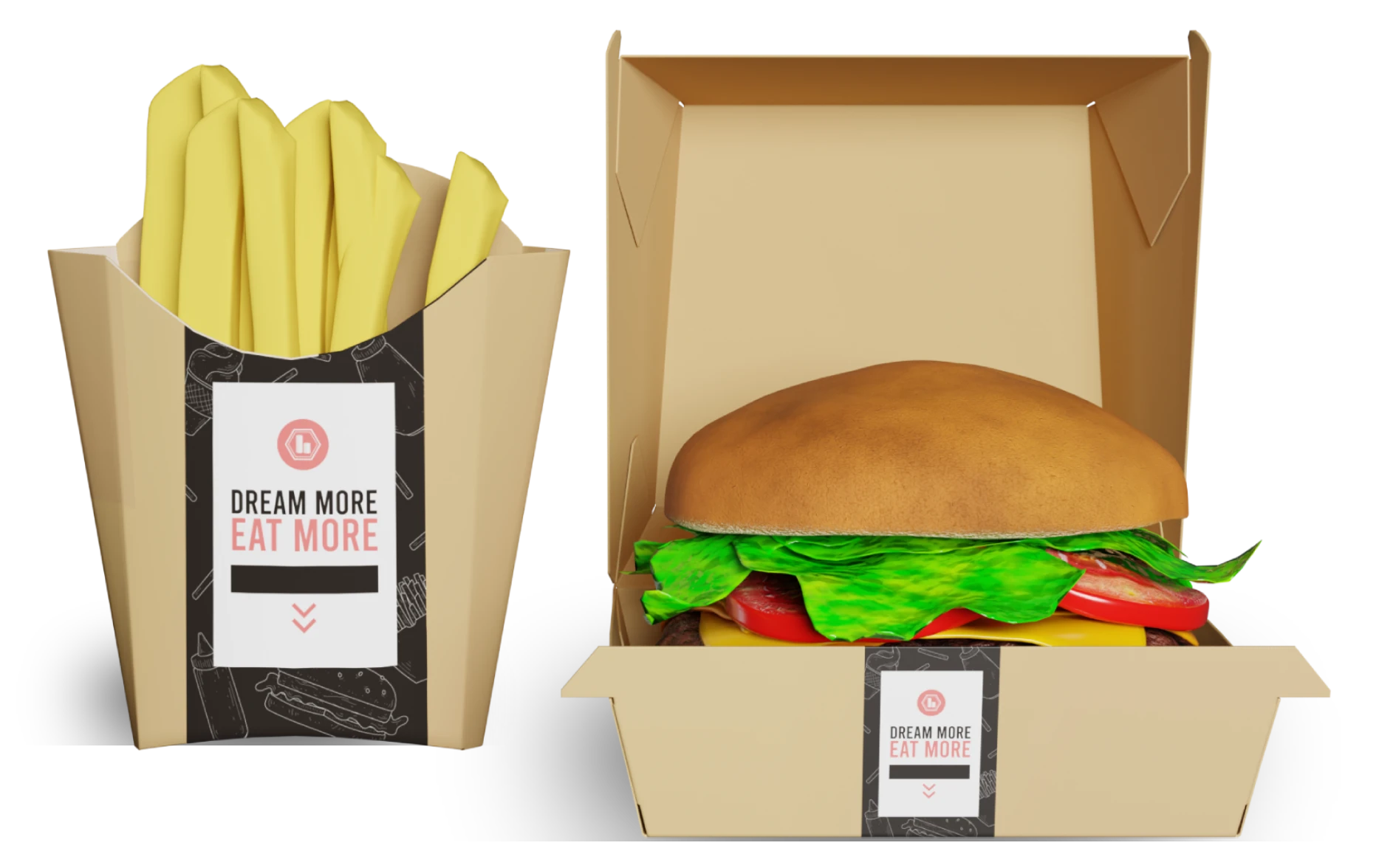 Printed Kraft French Fry and Burger Box